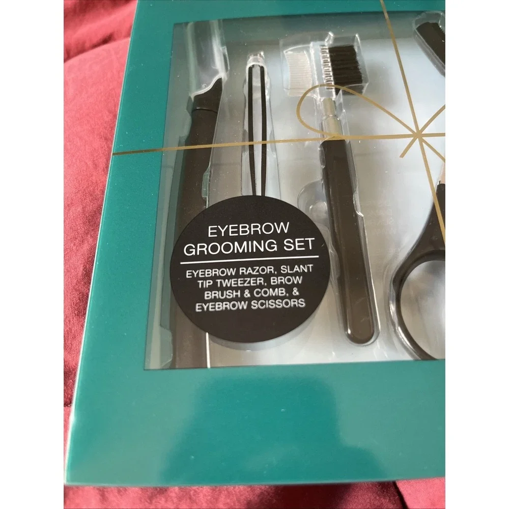 Diamond Eyebrow Grooming Set 4pc Kit – Razor, Tweezers, Brush, Scissors Gift